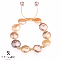 دستبند مروارید طلا باروک دایره صورتی/یاسی