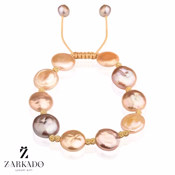 دستبند مروارید طلا باروک دایره صورتی/یاسی