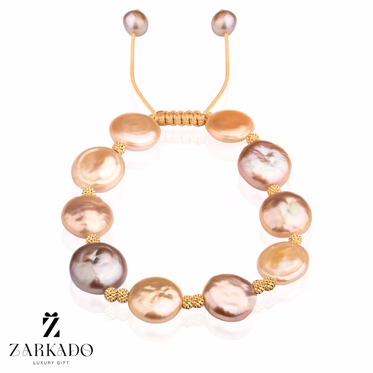 دستبند مروارید طلا باروک دایره صورتی/یاسی