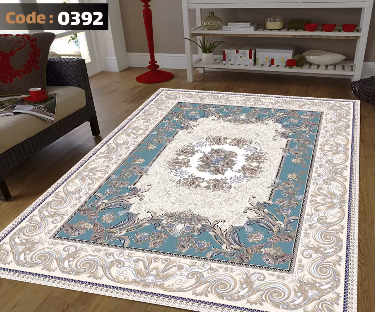 کاورفرش روفرشی دورکشدار گوشه لیفه ای کرم  قهوه ای کد 0392