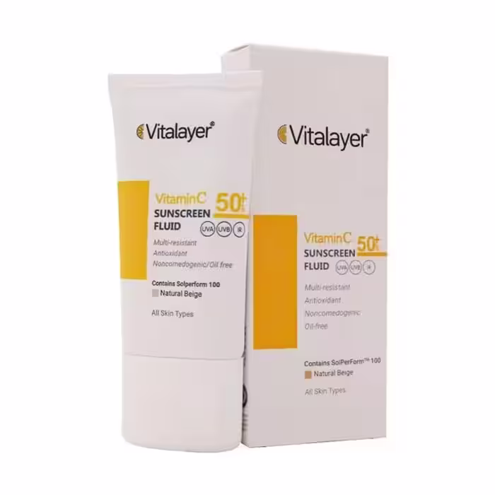 فلوئید ضدآفتاب  SPF50 ویتامین C بژ طبیعی ویتالیر 50 میلی‌لیتر Vitalayer