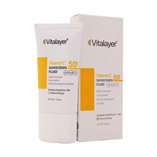 فلوئید ضدآفتاب  SPF50 ویتامین C بژ طبیعی ویتالیر 50 میلی‌لیتر Vitalayer