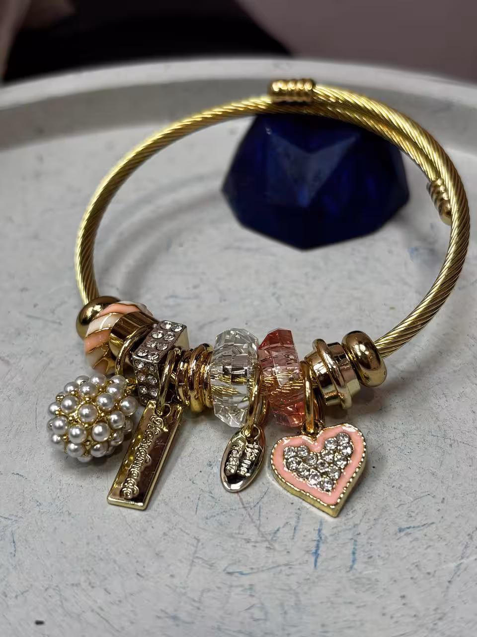 دستبند استیل طلایی پاندورا آویز دار