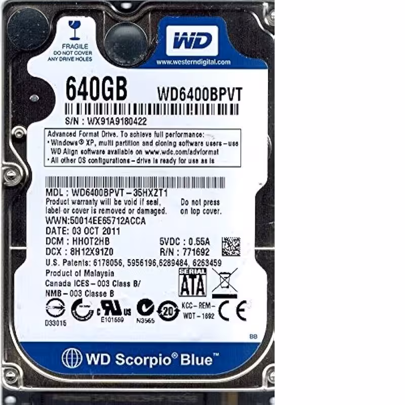 هارد لپ تاپی وسترن دیجیتال ظرفیت 640 گیگابایت مدل WD6400BPVT