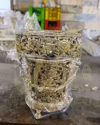 سطل و جا دستمال برنزی طرح جدید رومیزی2