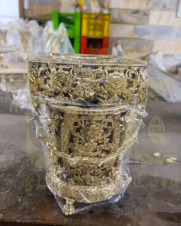 سطل و جا دستمال برنزی طرح جدید رومیزی2