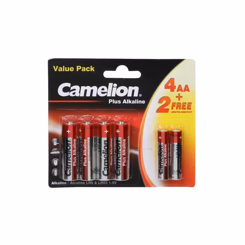 باتری قلمی و نیم قلمی کملیون مدل Plus Alkaline بسته 6 عددی