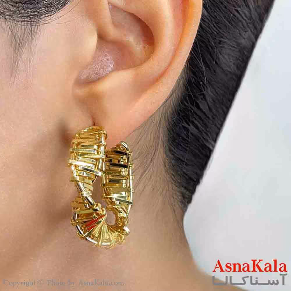گوشواره دخترانه مینیمال طرح حلقه مارپیچی فشن رنگ طلایی کد GSH151761W