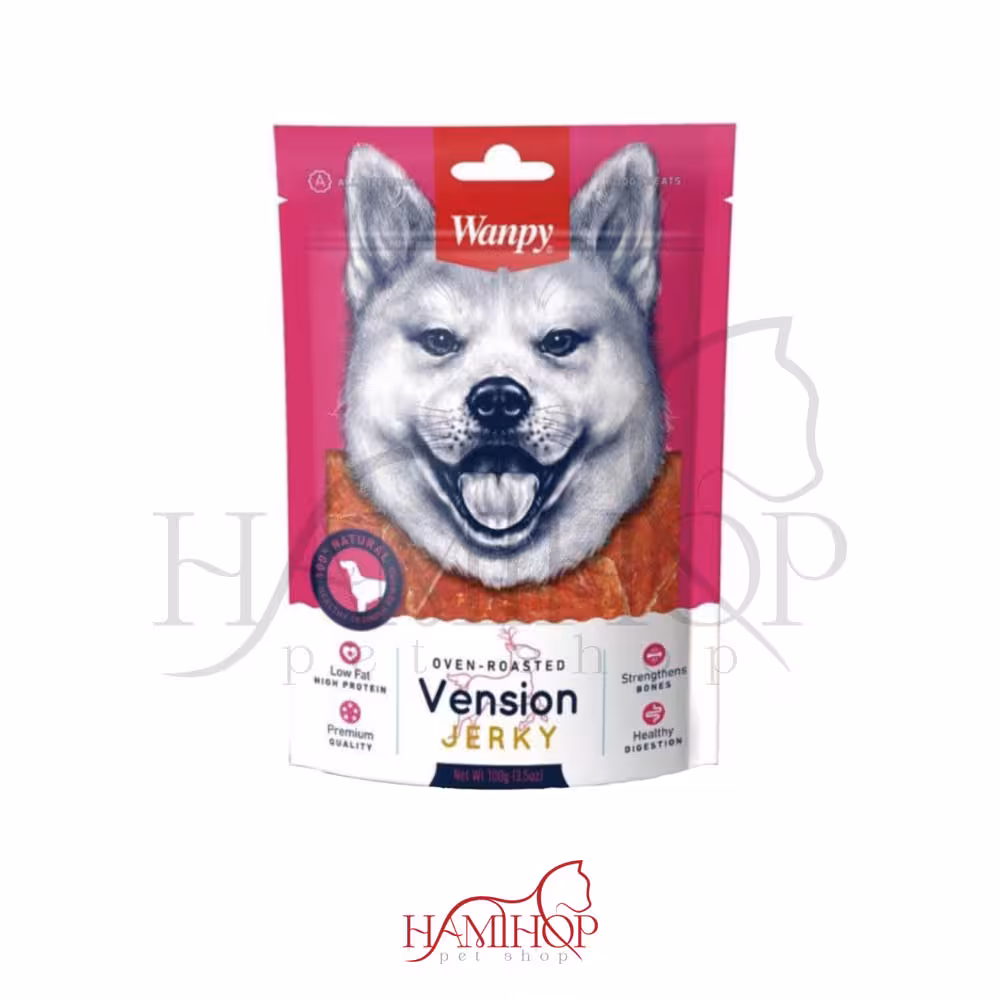 تشویقی سگ ونپی با طعم گوشت آهو وزن 100گرم venison jerky