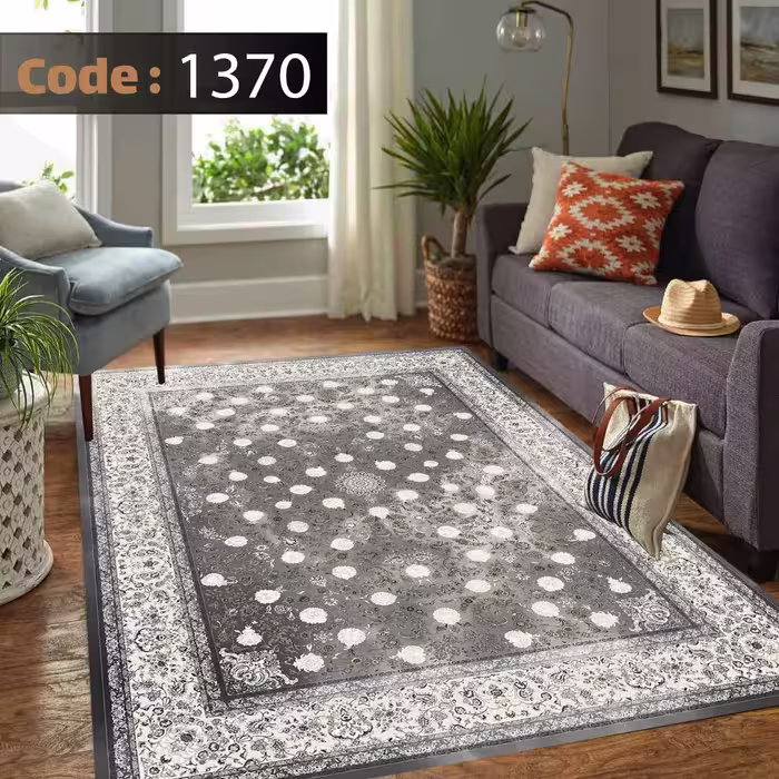 کاورفرش روفرشی دورکشدار گوشه لیفه ای طوسی کرم کد 1370