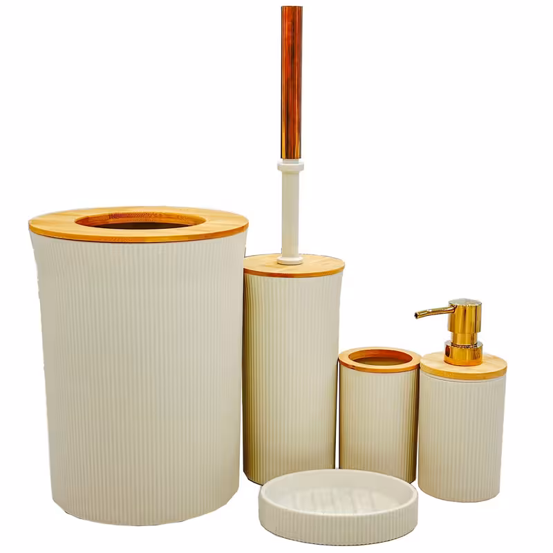 ست سرویس بهداشتی 5 پارچه لیمون مدل درب بامبو کد RM0652 | کالا مکس