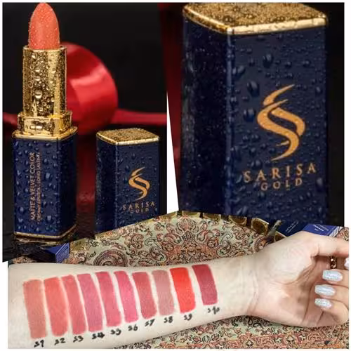 رژ لب جامد ساریسا گلد مدل مات Sarisa Gold lipstick matte &Velvet Color