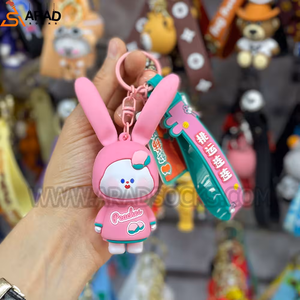 جاکلیدی سیلیکونی فشاری طرح خرگوش صورتی