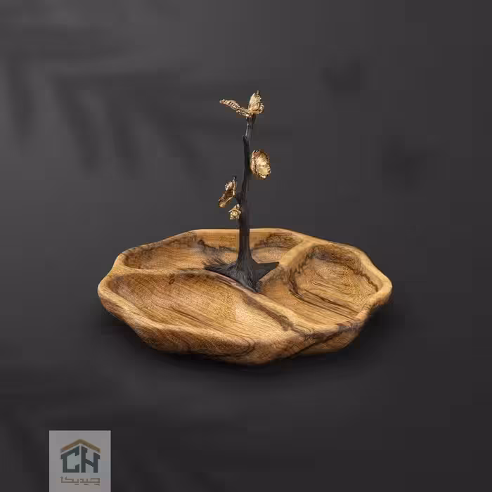 اردو خوری چوب و برنج 3 تایی گلدکیش طرح butterfly wood مدل GK829820