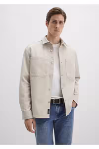 پیراهن بلوز دکمه دار مردانه BEIGE اورجینال Mavi