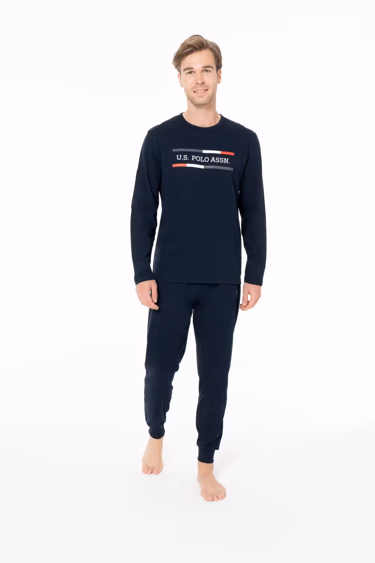 ست پیژامه مردانه U.S POLO ASSN. دوچرخه سواری آستین بلند CYPRIOT PAJAMA SET LACIVERT U.S. Polo Assn.