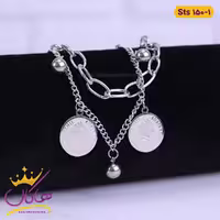 دستبند استیل زنانه زنجیری آویز دار نقره ای | کد sts150/1