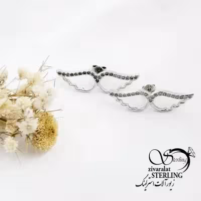 گوشواره نقره میخی طرح بال فرشته کد 18280