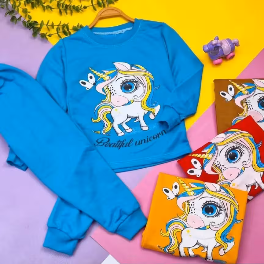 بلوز شلوار دخترانه ست دخترانه لباس بچگانه لباس ست بچگانه مدل پونی سایز بندی 45 و 50  جنس  اسپان لاکرا دار 