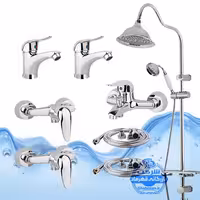 ست 8 عددی شیرآلات برند آیدا صنعت مدل قهرمان اردکی | دو عدد شیر روشویی   حمام   دو عدد توالت   دو عدد شلنگ توالت   علم دوش یونیورست شیپوری | کروم براق