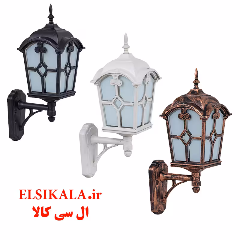 چراغ حیاطی مدل کلبه دیواری مشکی مسی سفید