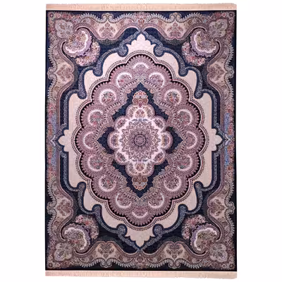 فرش ماشینی زمرد مشهد مدل گلنما زمینه سرمه ای