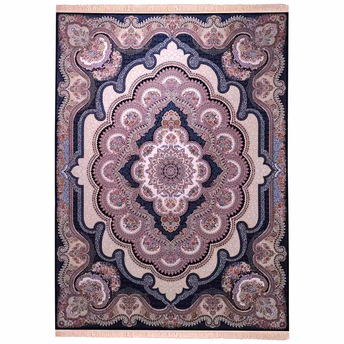 فرش ماشینی زمرد مشهد مدل گلنما زمینه سرمه ای