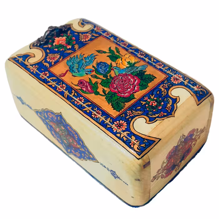 جعبه چوبی طرح گل و مرغ مدل E77