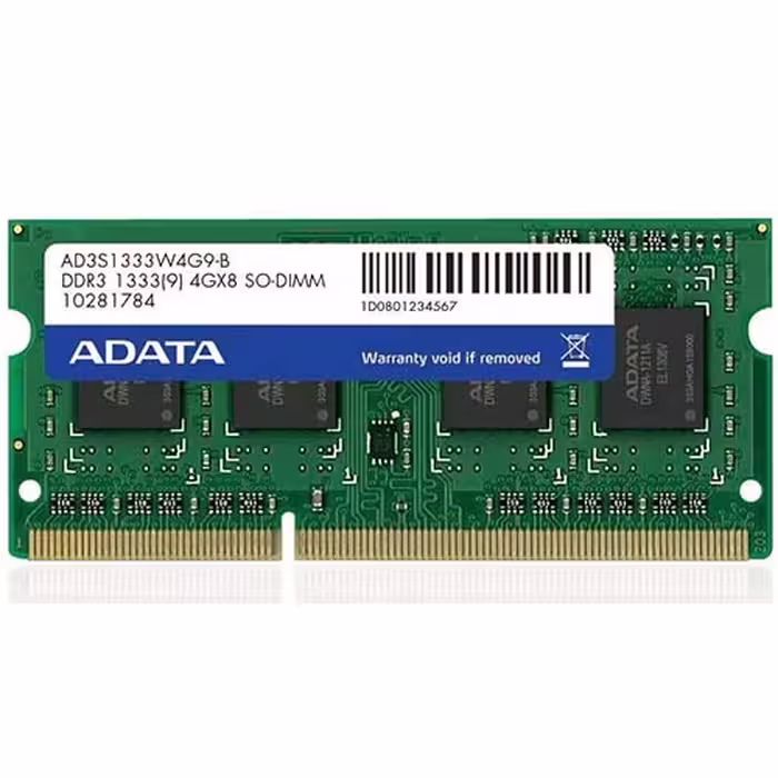 رم لپ تاپ ای دیتا DDR3 با فرکانس 1333 مگاهرتز، CL9 و ظرفیت 4 گیگابایت