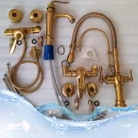 ست 5عددی شیرآلات بامبوطلامات با ظرفشویی فنری دومنظوره طلا مات