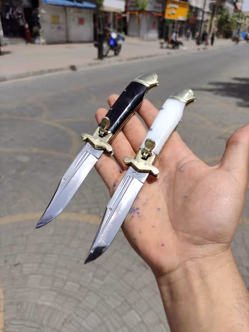 چاقو فشاری قبضه برنجی دسته زنجانی