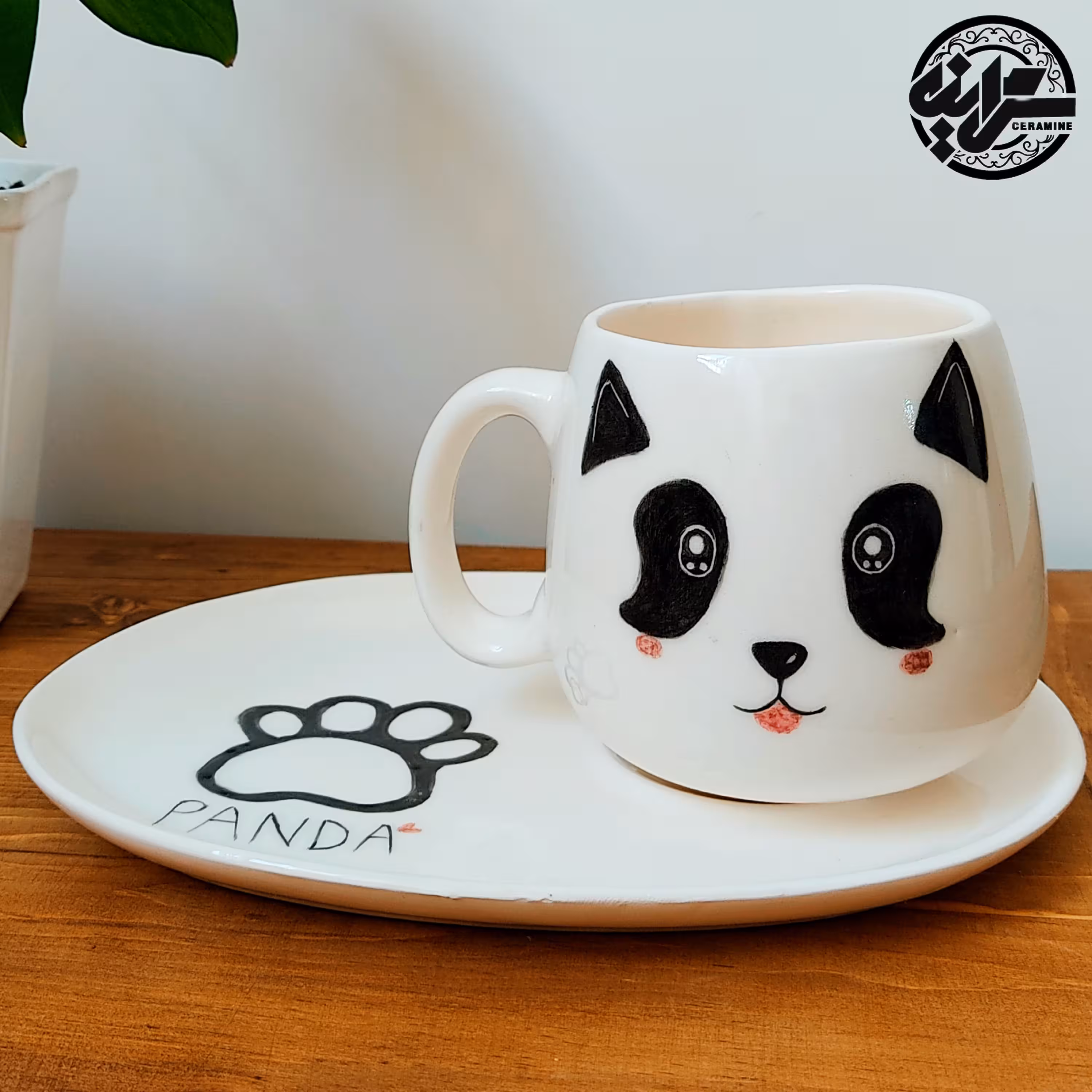 ماگ و زیری سرامیکی طرح پاندا دستساز