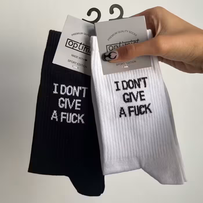 دو جفت جوراب ساقدار طرح i dont give a fuck سفیدمشکی اسپرت فری سایز