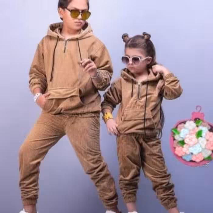 ست هودی شلوار مخمل کبریتی حوله ای اسپورت مناسب دختر و پسر