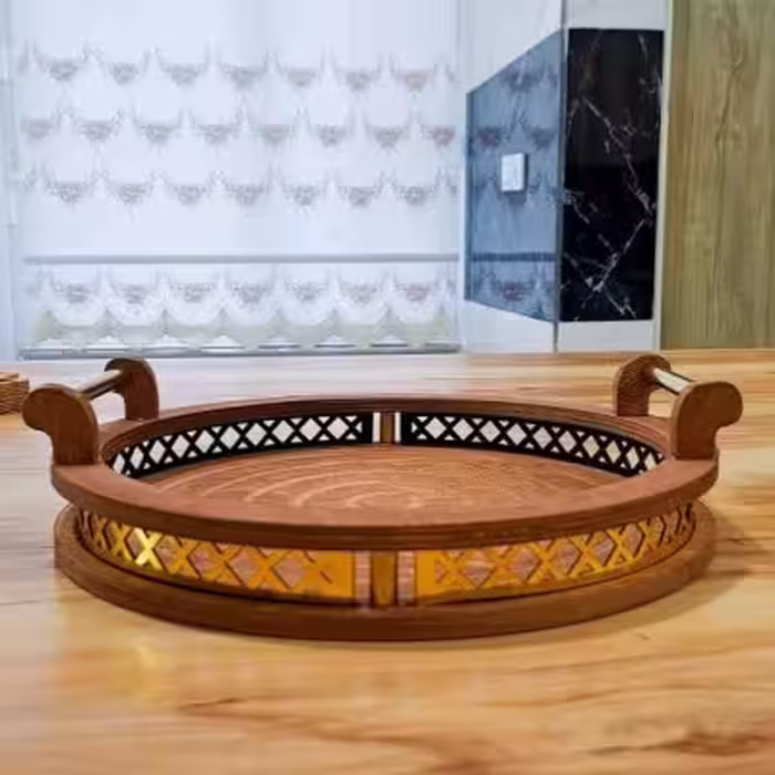 سینی چوبی دسته طلایی