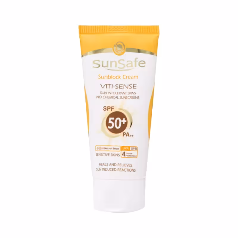 ضد آفتاب فاقد جاذب های شیمیایی SPF50 بژ طبیعی سان سیف