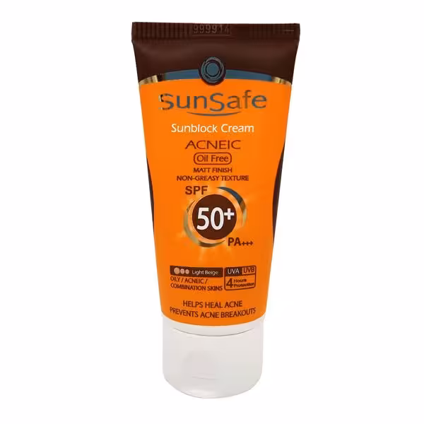 ضدآفتاب فاقد چربي بژ روشن SunSafe سان سيف مدل SPF50 پوست چرب و آکنه 50 ميل