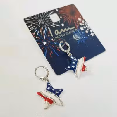 گوشواره قفلی آویز ستاره نگین دار ، کیفیت فوق العاده عالی