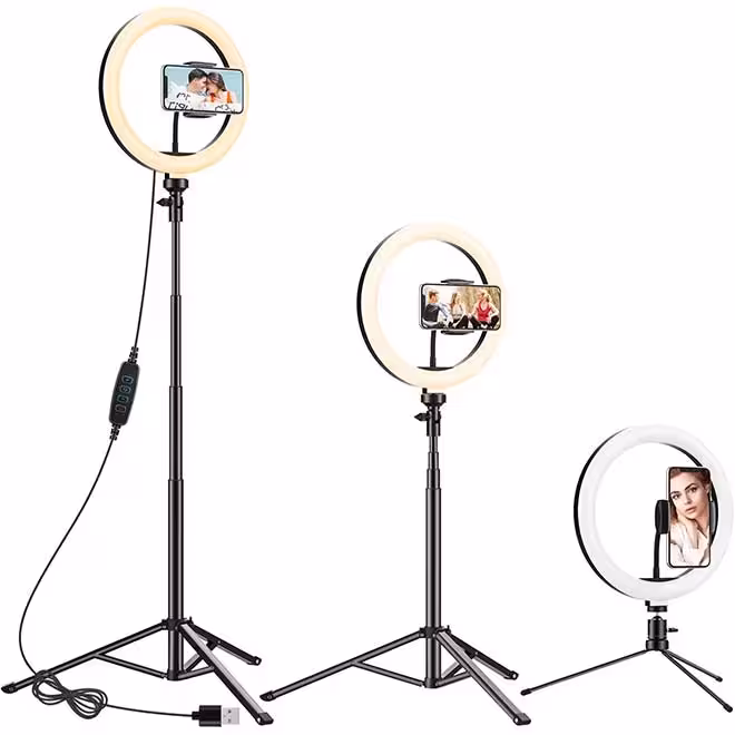 رینگ لایت ده اینچی با پایه تنظیم شونده و رومیزی Anozer Ring Light, 10.2” LED Ring Light with 57.1”