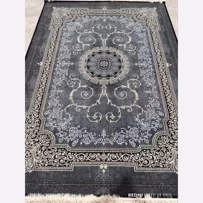 فرش ماشینی 9متری کاشان نقشه جدید آیه سرمه ایی مناسب دکوراسیون خاص