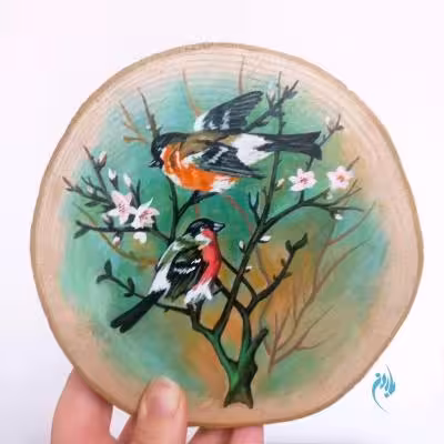 نقاشی دیوارکوب و رومیزی روی چوب طرح سرمست