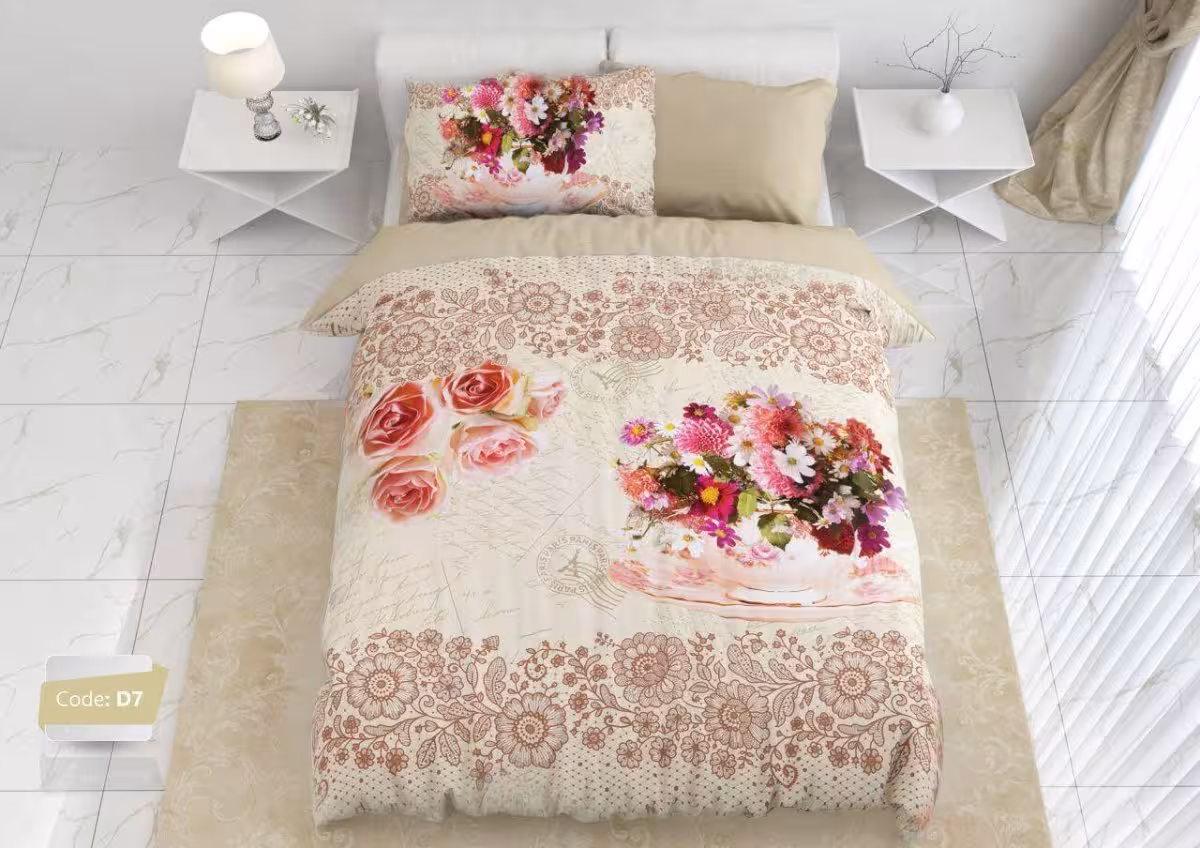 روتختی مدل گلدان رز کد D7 یک نفره 4 تکه