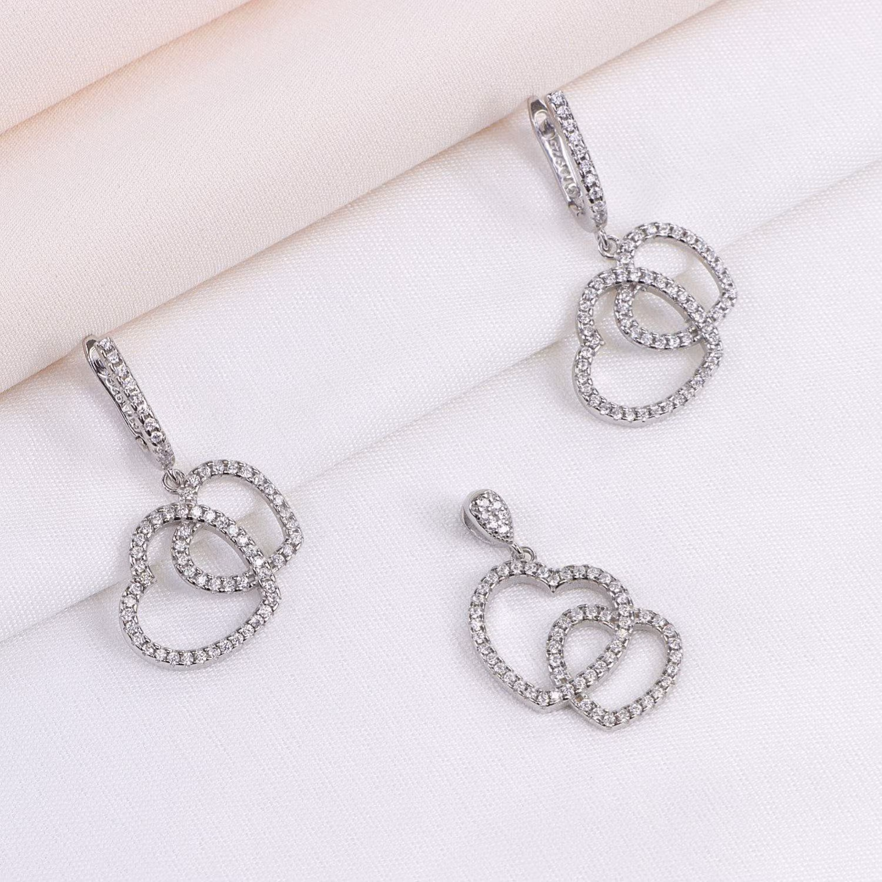 نیم ست نقره میکرو طرح جفت قلب کد 16322-8.5