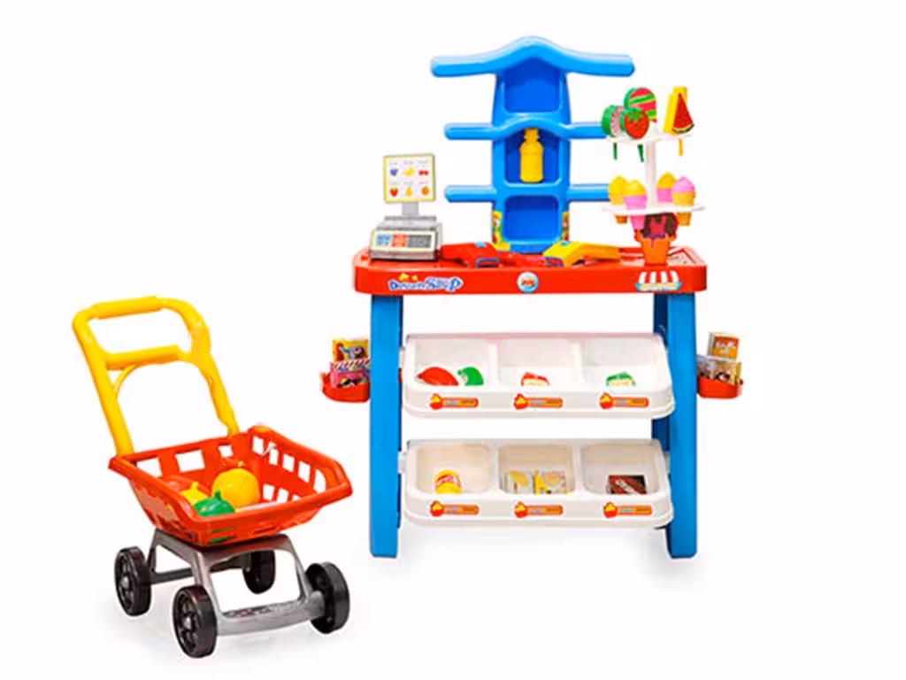ست سوپرمارکت همراه با چرخ خرید اسباب بازی 65 قطعه