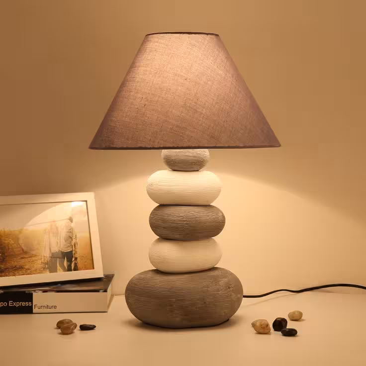 آباژور سنگی چراغ خواب مدرن طرح سنگ بدون شید