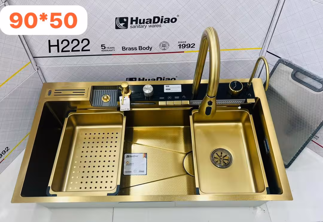 سینک آبشاری طلایی سری جدید 5 کلید Huadiao سایز 90 سانت