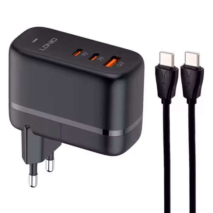 کلگی فست شارژ سه پورت الدینیو مدل Q366 با توان خروجی 65 وات به همراه کابل تبدیل تایپ سی