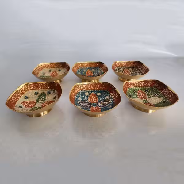 ست پیاله آجیل خوری برنجی هندی مناسب هفت سین ارتفاع 4 قطر 10 سانتی متر کد 110360