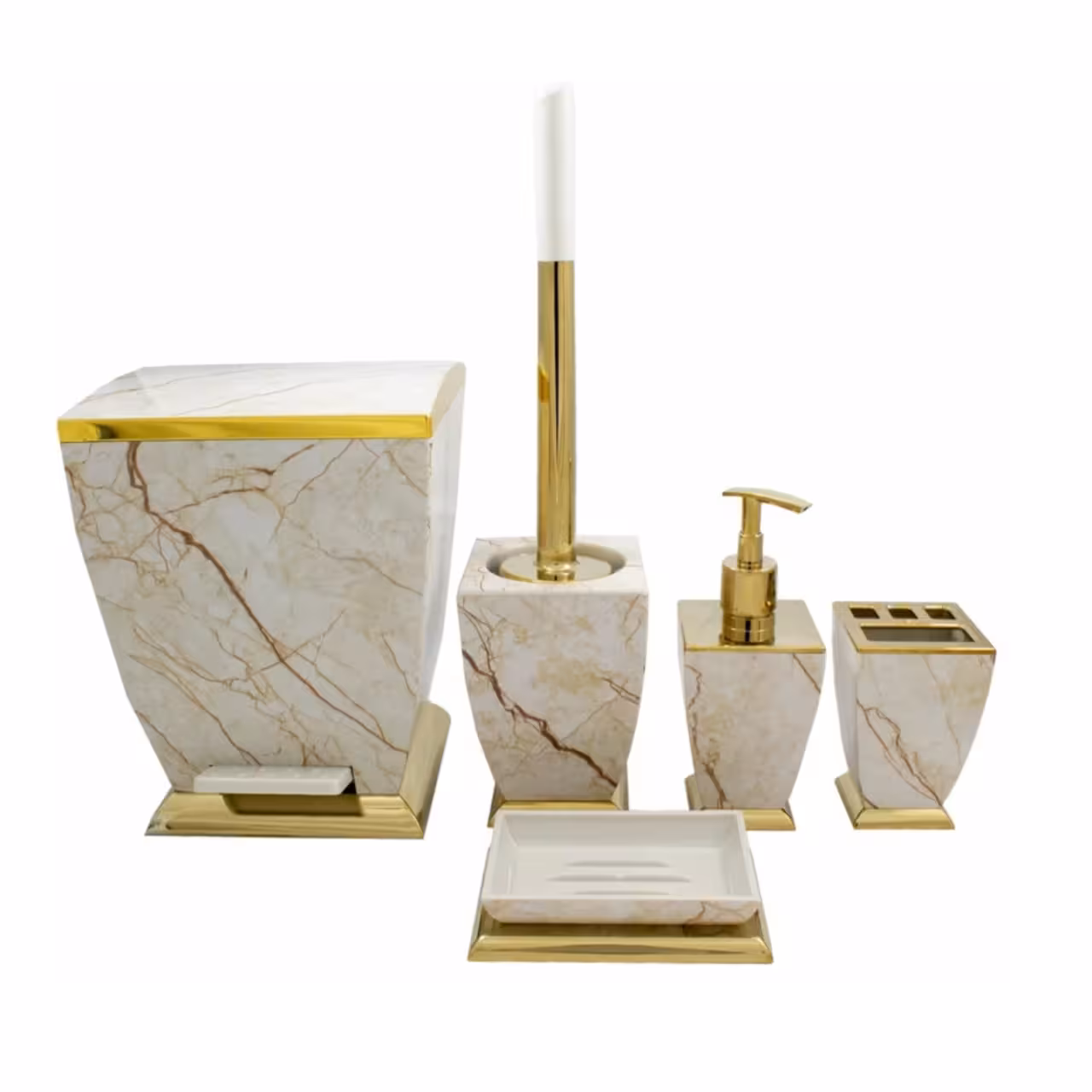 سرویس 5 پارچه هارمونی مدل آوا طرح سنگ کرم وانیلی طلایی