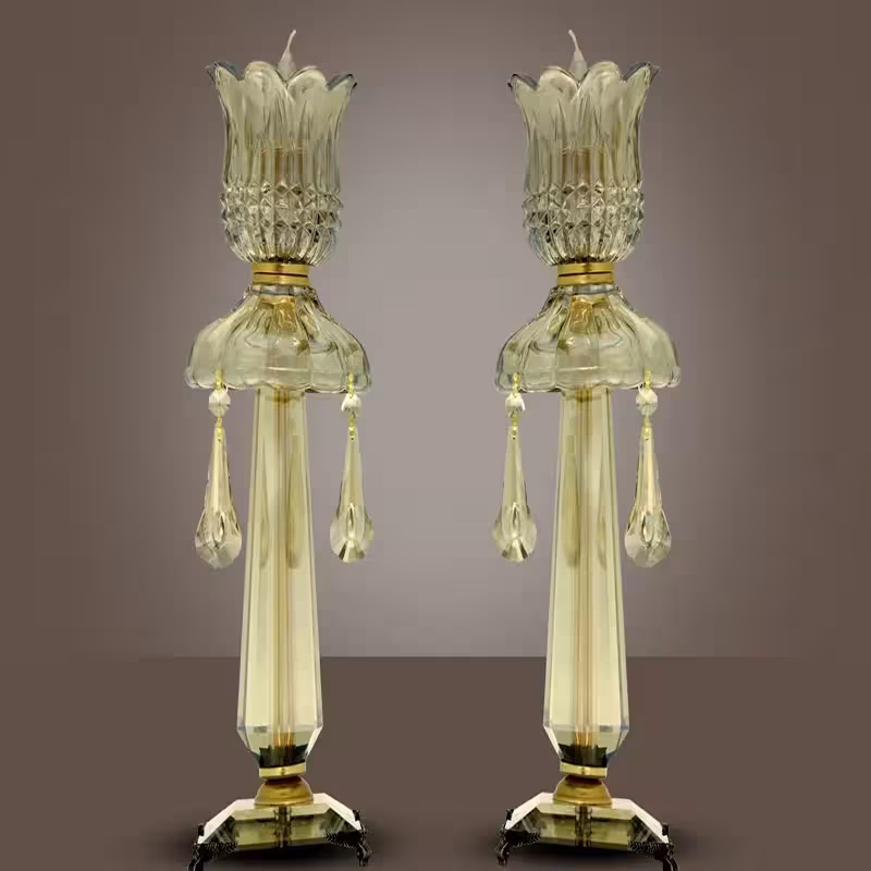 شمعدان پایه‌بلند گلبرگی کریستال شامپاینی